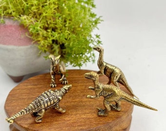 Set of 4 Solid Brass Mini dinosaur, dinosaur Statue Animal Figurine Home Ornament Animal Figurines Gift Vintage tabletop dinosaur figurine