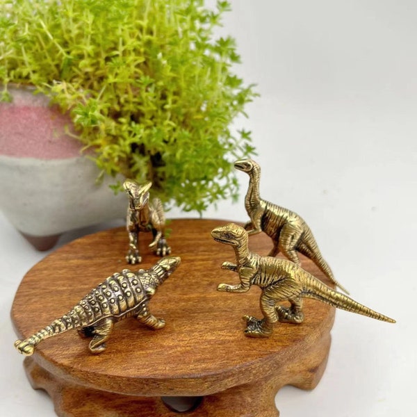 Set of 4 Solid Brass Mini dinosaur, dinosaur Statue Animal Figurine Home Ornament Animal Figurines Gift Vintage tabletop dinosaur figurine