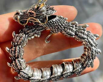 Hand-Forged Metal Dragon Bracelet with Articulated Joints,Punk Gothic Wearable Dragon jewelry,Dragon bangle Collectible Stocking Stuffer ZF1