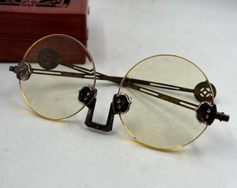 Antique Old Sunglasses Retro Goggles Vtg Steampunk Old Safety Glasses Specs Made of Crystal Retro Eyewear Metal Frame Decoration Protection