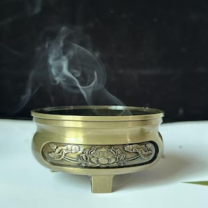 Unique Decorative Vintage Bronze Buddha Censer Incense Burner Ritual lotus Incense holder, Tibet culture Brass Ash catcher censer Incensory