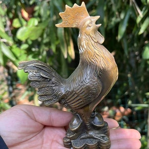 Copper Lucky Standing Rooster Sculpture Statue, Brass Decorative Bird Ornament Collectible Art Life-Like Outdoor Chicken Sculptures ZF433