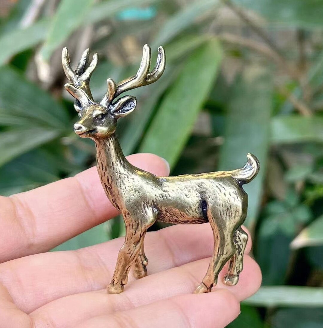 Brass Deer Sculpture Statue Fine Copper Decorative Lucky Deer Etsy