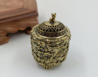 Antique copper brass bird relief incense burner, incense road incense ornaments, animal table incense collector