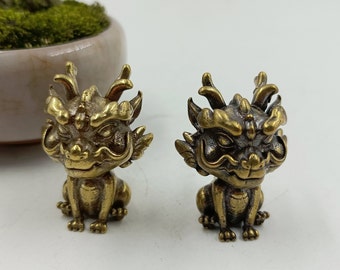 Pair Mini Pixiu East Asian Mythical Animal Safe Wealthy Brave troops Amulet Feng Shui wealth Beast unicorn Lucy Animal Ornament Table Desk