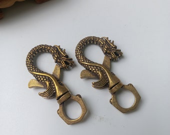 Get 2 pic antique brass dragon shaped key chain statue pendants , interesting bronze carving handicrafts for divine beast table decorations