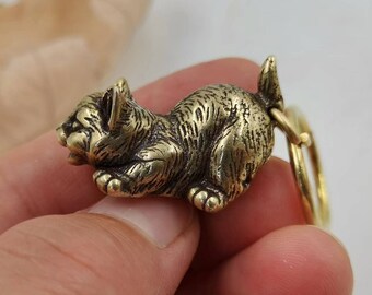 2Pcs Feng Shui Copper Good Luck Cat Collectible pendants,Brass Folk Exorcise Evil Cat Amulet Figurine Wealth Lucky Figurine Gift Home Decor