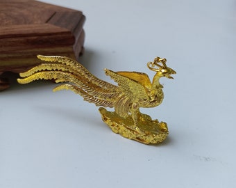 Get 2 pieces beautiful phoenix ornaments in gold plated solid copper, funny animal home decor meditation deities