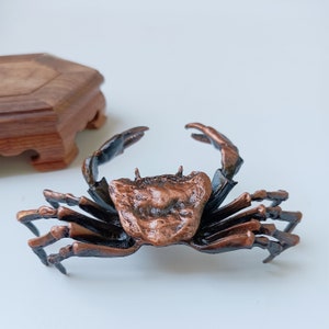 Fine Red Copper Craft Cute Funny Lucky Crab statue,Crab Figurine, Table Decorations Mini Small crab Animal Copper Statue nautical decor P012