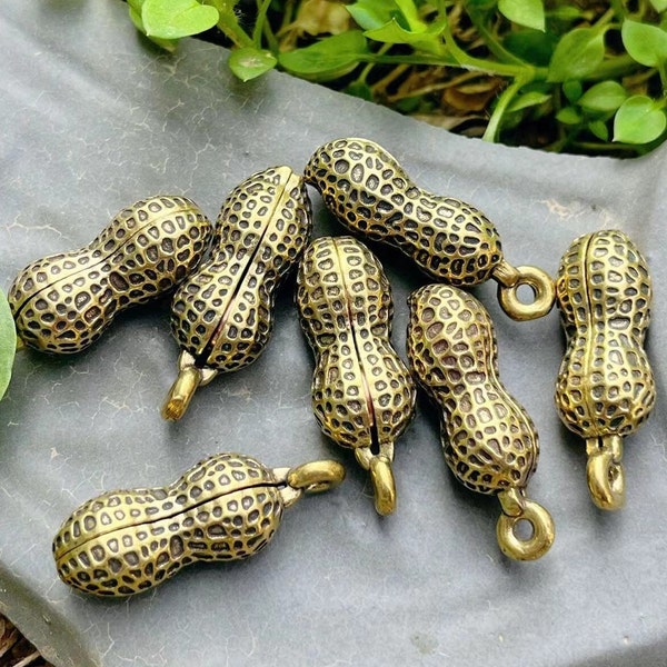 Get 4pcs fine Brass peanuts Pendants,Feng shui copper Lucky Pendant peanuts Charms,Metal Findings Crafts Jewellery Diy Making Earring Making