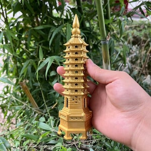 Exquisite Copper Wenchang Tower Stupa Pagoda, Zen Exorcise evil spirits Talisman Feng shui Decor nine layer office desk decoration ornaments