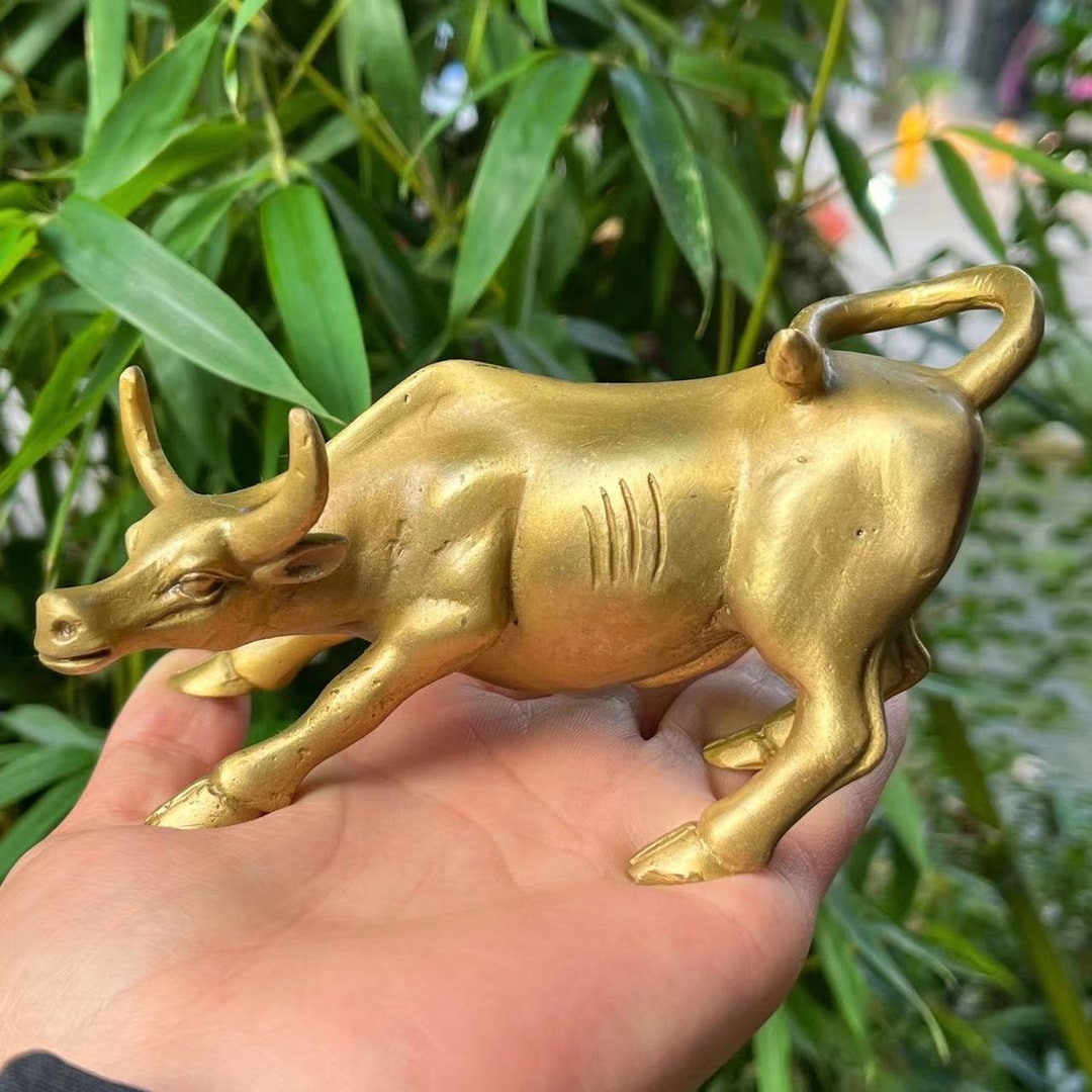 Fine Small Copper Bull Statue Sculpturebrass Ox Statue Etsy