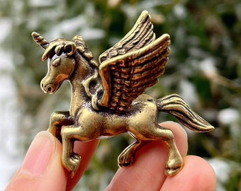 Mini Cooper Winged Horse Flying Pegasus God Greek Mythology Statue Sculpture, Bronze Finish Brass Lucky Flying Wings Gallop Horse Art Figure