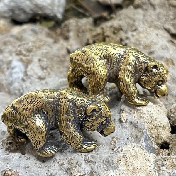 Get 2pcs Brass little bear statue ,Solid Brass Decorative bear Ornament Collectible Funny Animal Table Decor Crafts Ornament Paperweight art