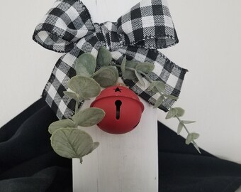 Decoración de madera de invierno, Decoración a cuadros de búfalo, Pieza de madera hecha a mano, Decoración de Navidad