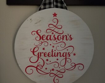 Decoración navideña, Decoración navideña de madera hecha a mano, Decoración a cuadros de búfalo, Signo de Navidad