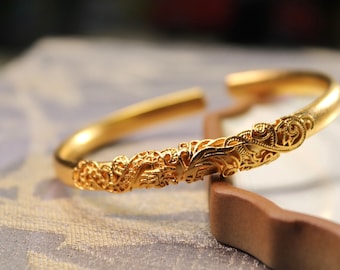 Chinese style dragon and phoenix gold bangle 24 k gold Chinese wedding bangle