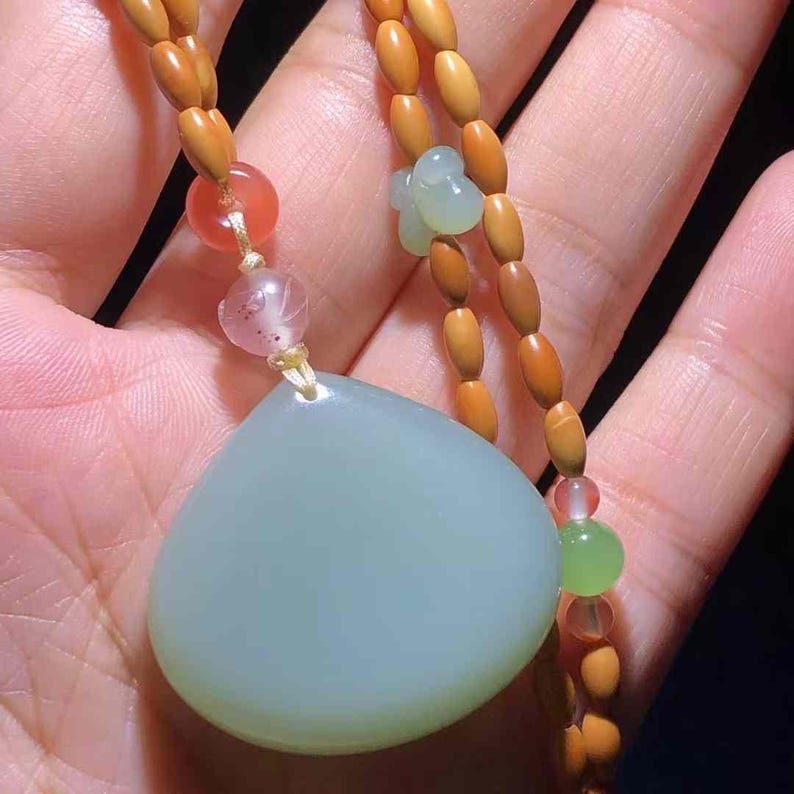 Beautiful Hetian Jade Pastel Blue Jade Lotus Pendant Necklace