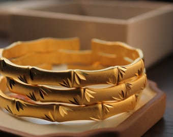 Chinese style Bamboo gold bangle 24 k gold plated brass bangle