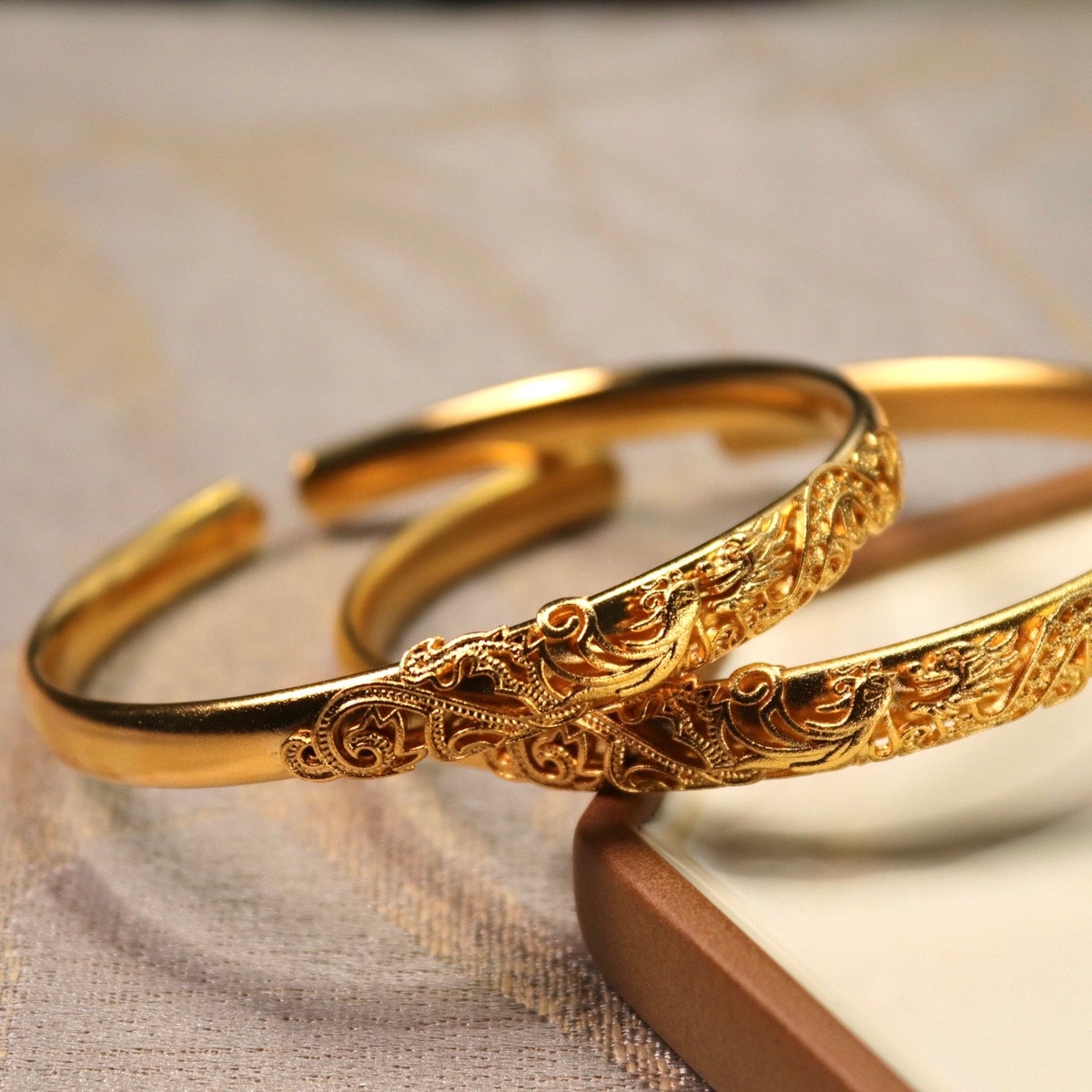 Chinese Style Dragon and Phoenix Gold Bangle 24 K Gold Chinese Wedding Bangle - Etsy