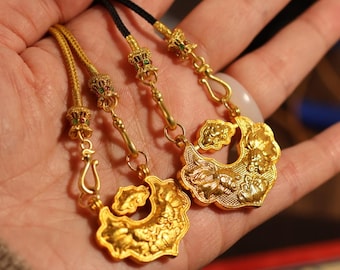 Pendentif cadenas traditionnel chinois longue durée avec collier de fausses perles