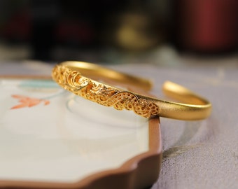 Dragon and Phoenix Gold Bangle: Chinese Wedding Jewelry