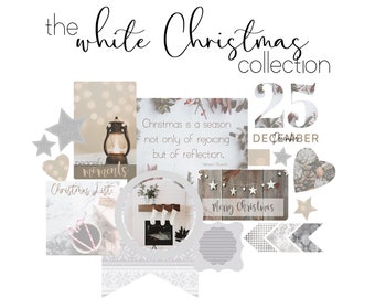 May include: A collection of 25 white Christmas themed planner stickers. The stickers feature a variety of designs, including stars, hearts, a lantern, a fireplace, and a quote about Christmas. The stickers are perfect for adding a festive touch to your planner.