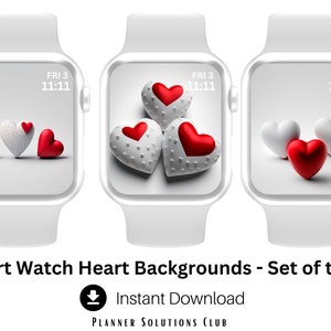 Watch Wallpaper, Smart Watch Face, Apple Watch Watch Background, Digital Watch Face, Watch Wallpaper, Three Heart Designs