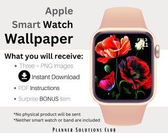 Retro Watch Wallpaper, Smart Watch Face, Apple Watch Watch Background, Digital Watch Face, Watch Wallpaper, Three Floral Designs
