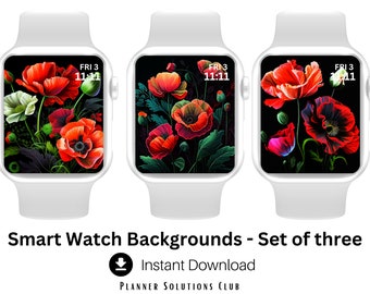 Retro Watch Wallpaper, Smart Watch Face, Apple Watch Watch Background, Digital Watch Face, Watch Wallpaper, Three Floral Designs