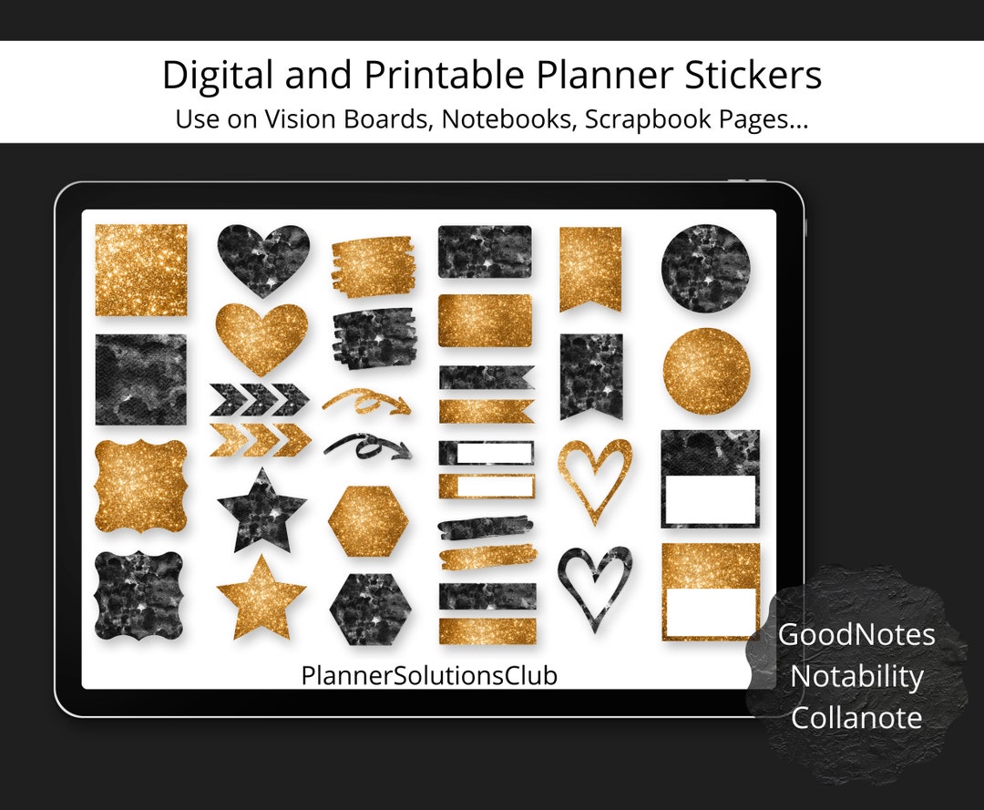 Digital Planner Stickers Bundle Kit for Goodnotes, Notability, Black ...