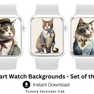 Watch Wallpaper, Smart Watch Face, Apple Watch Watch Background, Digital Watch Face, Watch Wallpaper, Three Cat Illustration Designs