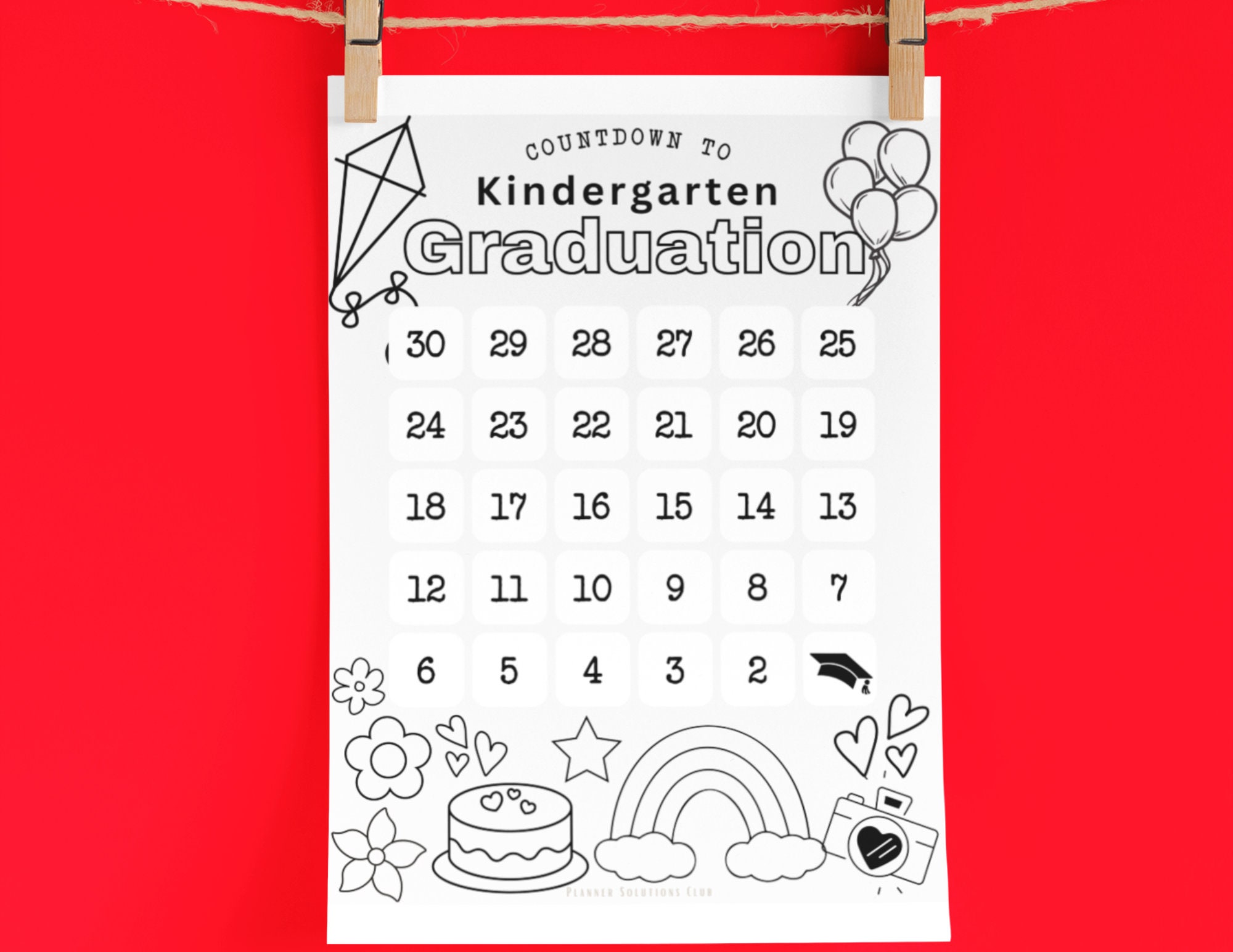 Coloring Page Kindergarten Graduation Countdown Printable Digital ...
