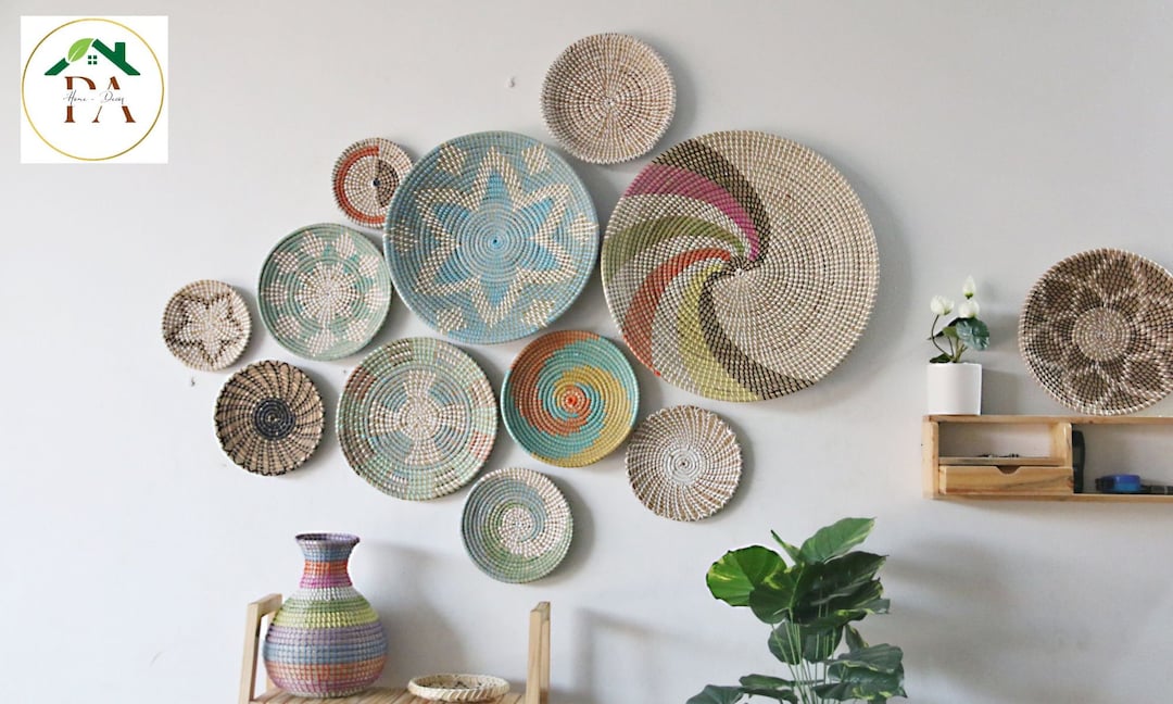 Set of 11 Basket Wall Decor, Boho Wall Decor, Bohemian Wall Decor, Boho Wall Art, Wicker Wall