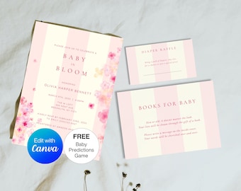 Baby In Bloom Baby Shower Invitation Set, Baby In Bloom Invitation, Editable Wildflower Baby Shower, Spring Baby Shower Template Floral