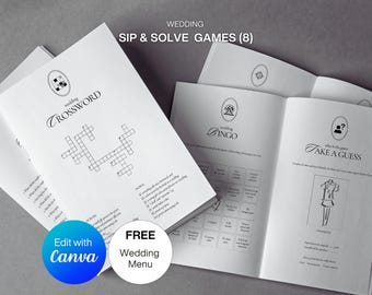 Sip and Solve Wedding Table Games, Wedding Crossword, Find the Guest Bingo, Wedding Word Search, Wedding Signs Bundle, Wedding Activities