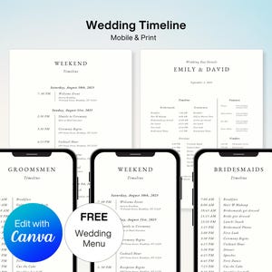 Mobile Wedding Day Timeline, Editable Wedding Timeline, Wedding Weekend Timeline, Bridal Party Timeline, Wedding Day Digital Itinerary, DIY