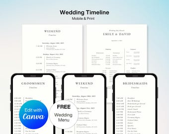 Mobile Wedding Day Timeline, Editable Wedding Timeline, Wedding Weekend Timeline, Bridal Party Timeline, Wedding Day Digital Itinerary, DIY