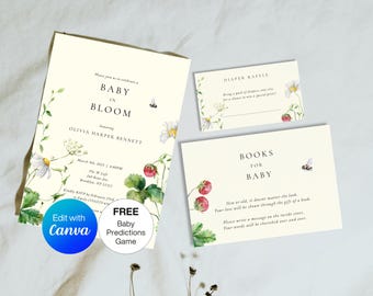Baby In Bloom Baby Shower Invitation Set, Baby In Bloom Invitation, Editable Wildflower Baby Shower, Spring Baby Shower Template Floral