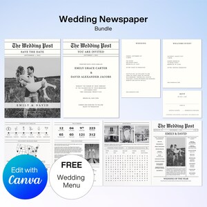 Wedding Newspaper Template, Newspaper Wedding Program Template, Wedding Word Search, Newspaper Save the Date, Printable Wedding Infographic