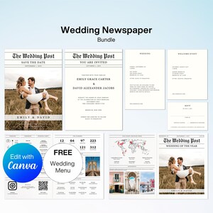 Wedding Newspaper Template, Newspaper Wedding Program Template, Wedding Word Search, Newspaper Save the Date, Printable Wedding Infographic