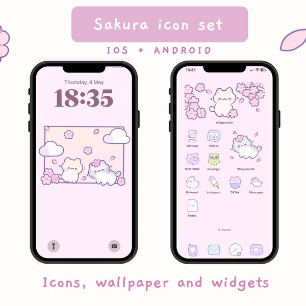 Sakura App Icons Pack | Phone Theme | Cute Wallpapers | iOS & Android |
