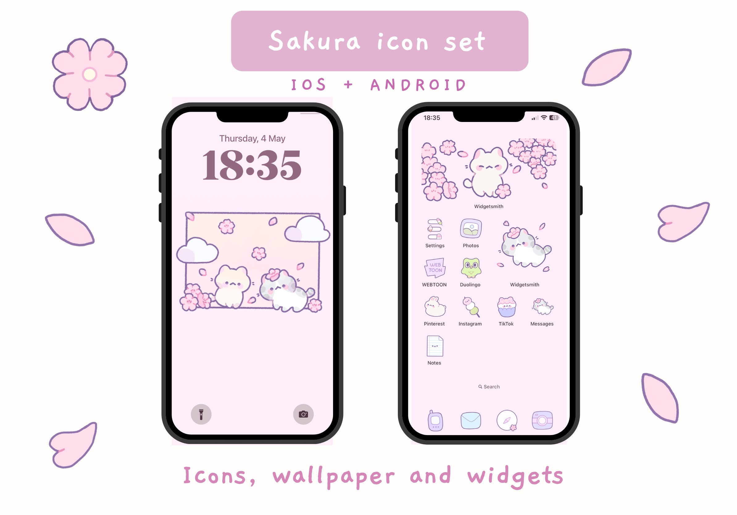 Sakura App Icons Pack | Phone Theme | Cute Wallpapers | iOS & Android |