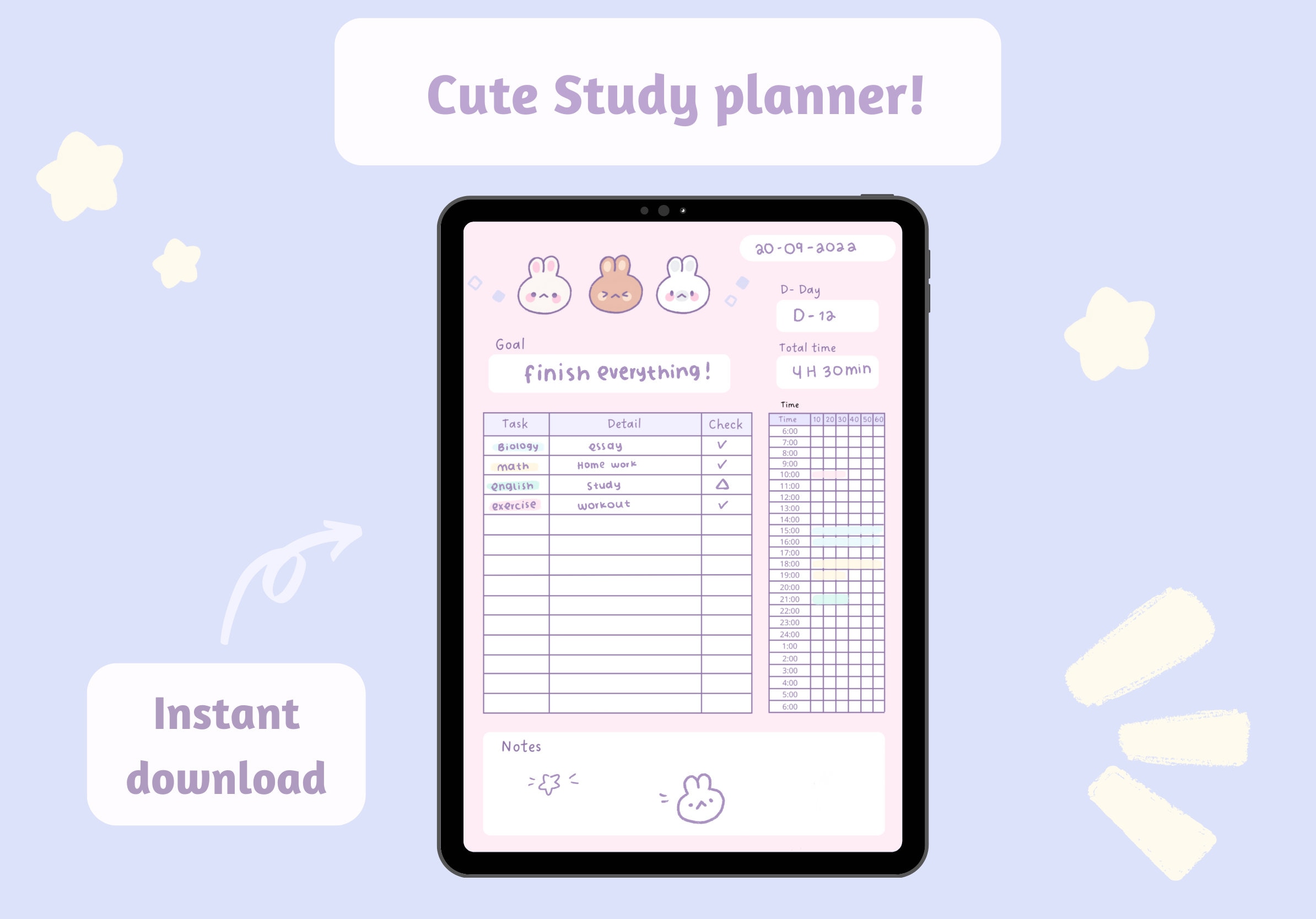 Study Planner | Daily Study Tracker| Instant Download | Cute