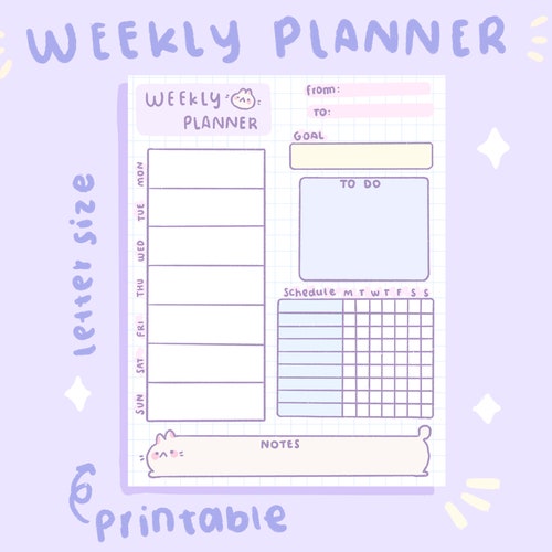 Planner Kit Cute Kawaii Printable Personal Planner Weekly - Etsy