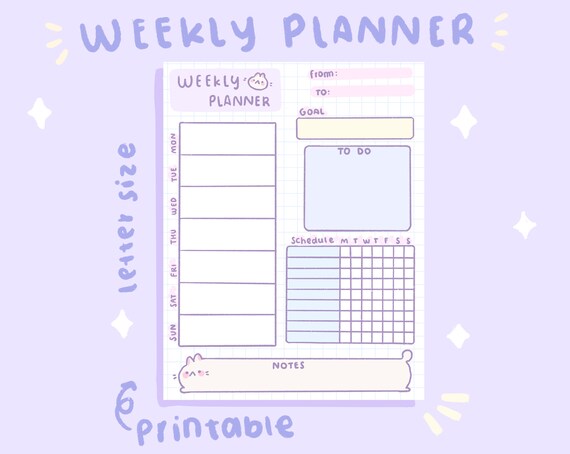 Cute Weekly Planner Printable Stationery Instant Download Etsy Australia