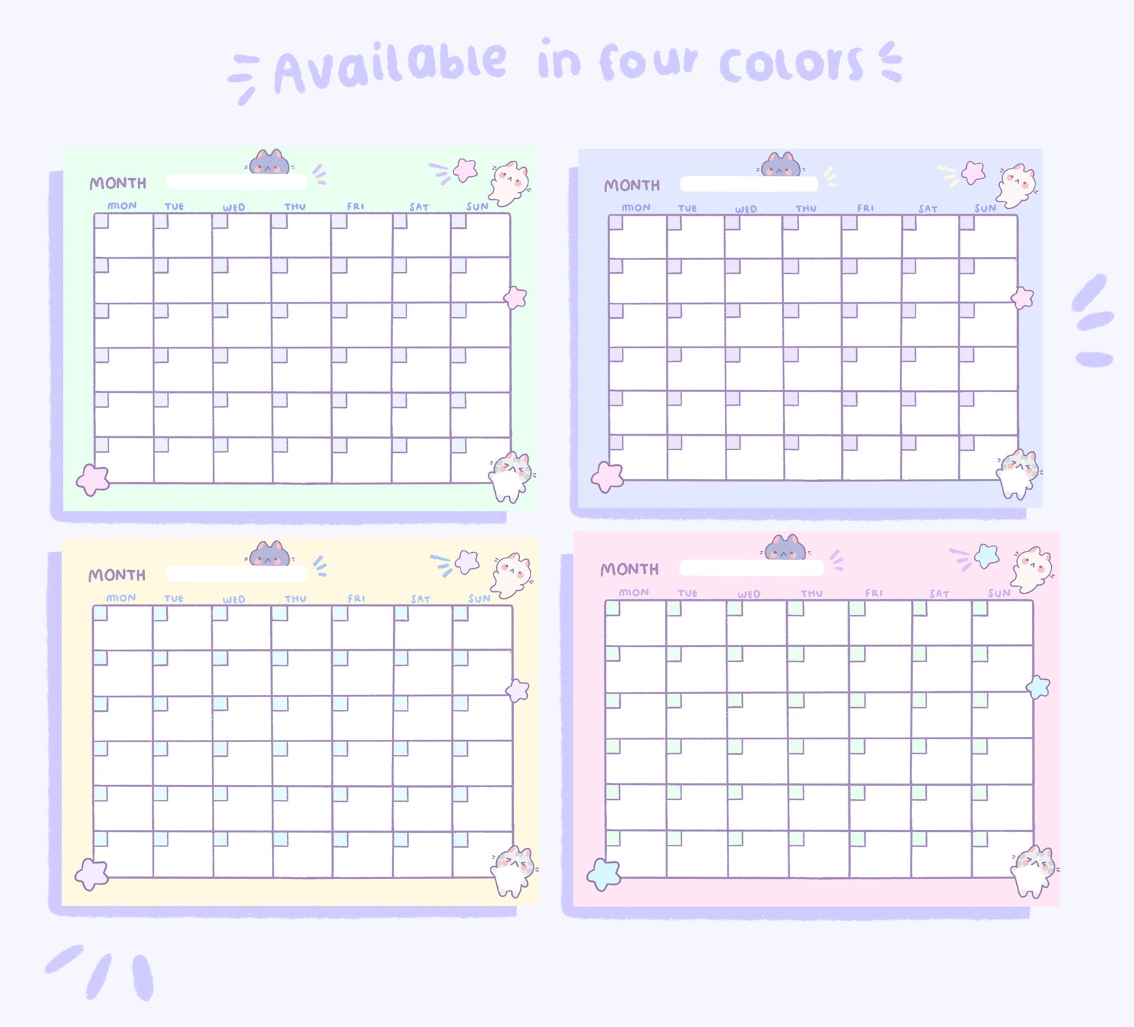 Open Monthly Calendar | Cute Stationery | Instant Download - Etsy