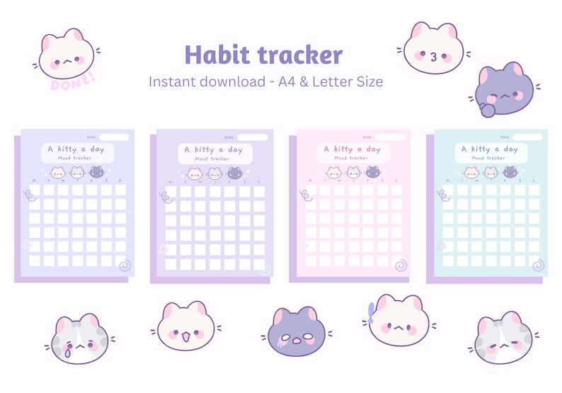 Cute Digital Habit Tracker | Mood Tracker | Digital Stickers | Cute ...