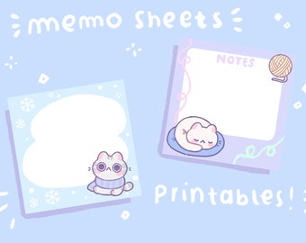 Winter Cat Memo Sheets | Cute Stationery Printables | Instant Download