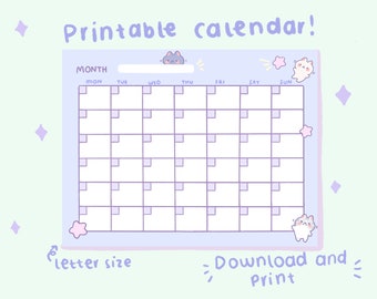 Open Monthly Calendar | Cute stationery | Instant Download